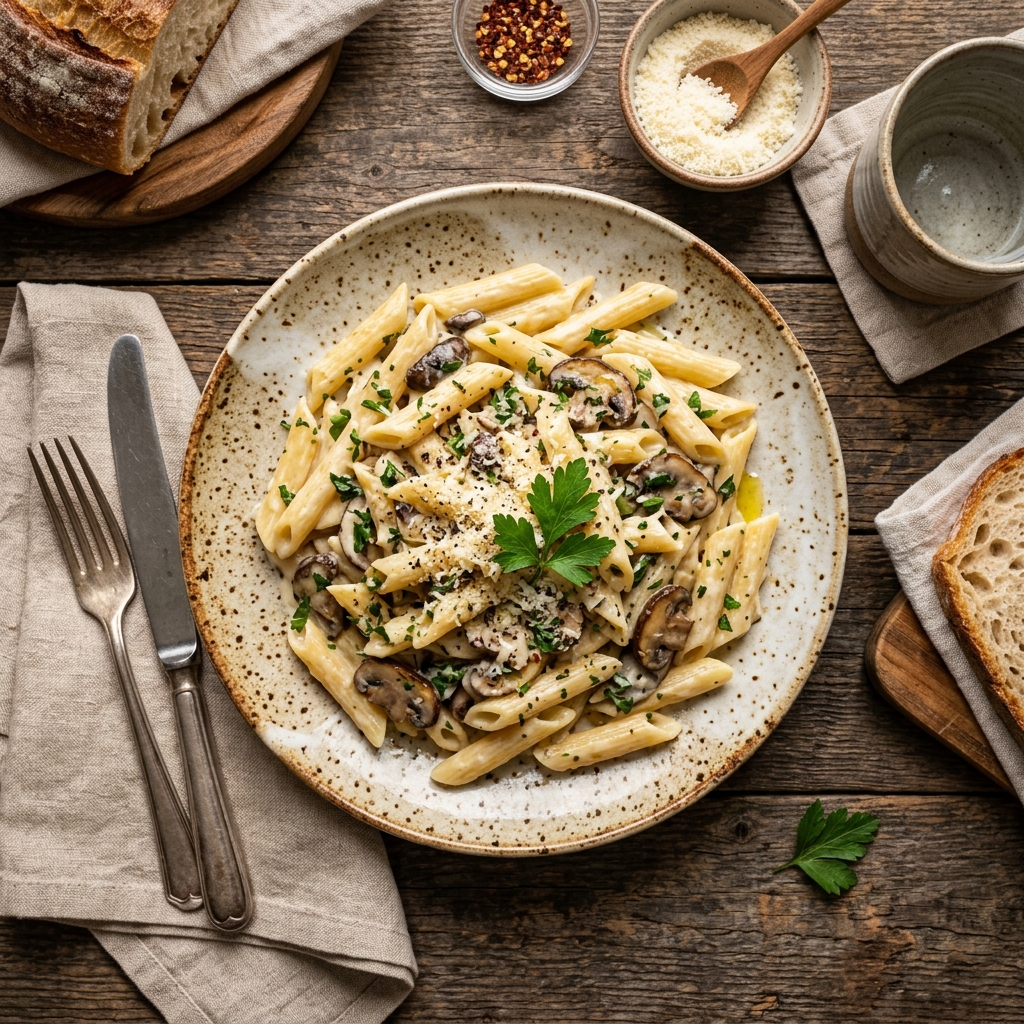 Kremalı Mantarlı Penne